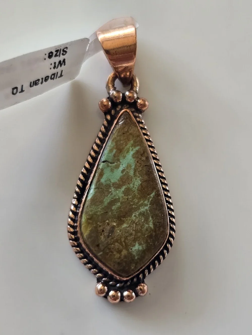 Tibetan Turquoise Pendant In Copper, Southwestern